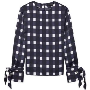 Banana Republic Women’s Long Sleeve Navy Black Gingham Button Back Sheen Blouse